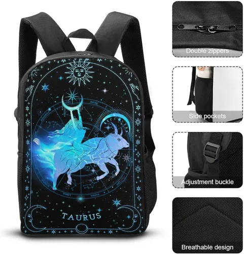 Vista 7 de Mochila de Constelación 3D Zodiac Impreso Mochila de Viaje Mochila Portátil Casual Mochila Mochila Mochila Escolar Ligera, Tauro., Mochilas de viaje