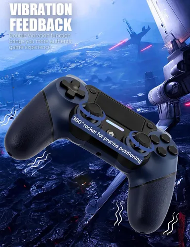 Vista 3 de TJPD Wireless Controller for PS4, Wireless Remote Gamepad with 2 Programmable Back ButtonsTurboDual VibrationTouch PadSix-axis Motion (Blue) (Blue)
