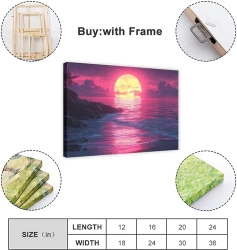 Vista 2 de Synthwave Retro Futurism Wall Art – Surreal Geometric Landscape Canvas – Unique Aesthetic Poster for Office Or Living Room Poster Print for Teen