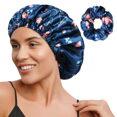 Vista 14 de YANIBEST Gorro de Satén Ajustable de Doble Capa Gorro de Cabello para Dormir, Gorros para Mujeres, Gorros para Cabello Natural Rizado, Gris Ceniza