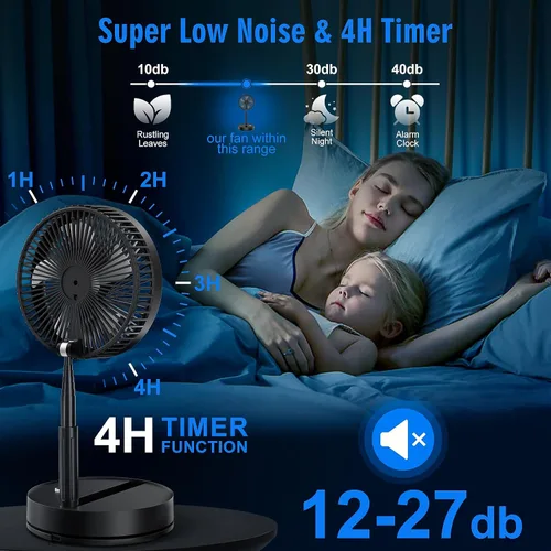 Vista 3 de LIPETY Ventilador Oscilante Recargable Portátil Plegable - 9" Batería de 7200mAh Operado por USB C Ventilador Pequeño con Control Remoto, Ventilador