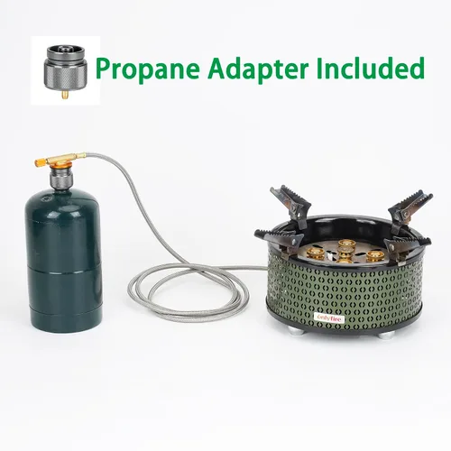 Vista 8 de Estufa de gas portátil para acampar con bolsa de almacenamiento y adaptadores de gas, estufa de propano de 5 quemadores para patio al aire libre