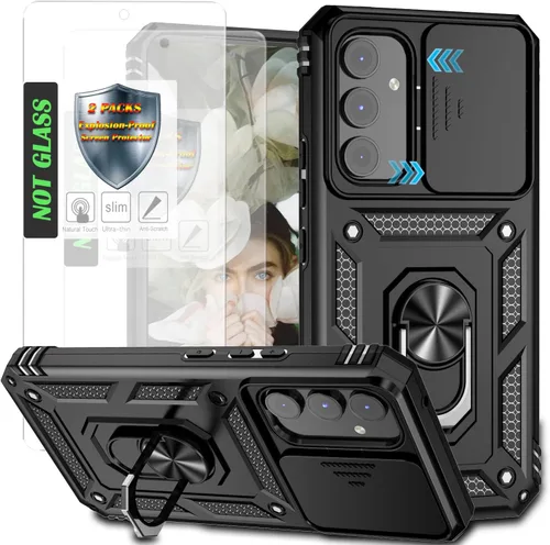 Vista 11 de Funda para Galaxy A26 con cubierta para lente de cámara, protector de pantalla HD, protección contra caídas de grado militar, soporte de anillo