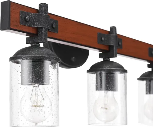 Vista 3 de Globe Electric 51854 Kingston - Lámpara de tocador de 3 luces, madera sintética oscura, detalles de metal galvanizado, pantalla de vidrio sembrado