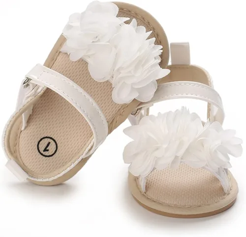 Vista 3 de Timatego Sandalias de verano para bebés y niñas, suela suave antideslizante con flores, zapatos de vestir para cuna