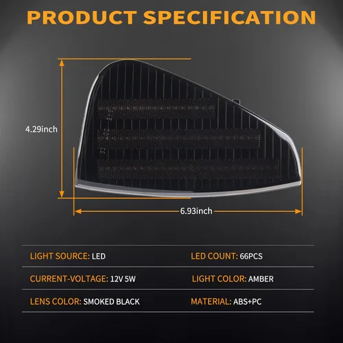 Vista 3 de Gempro Luces LED de esquina delantera lateral para Dodge Charger 2006 2007 2008 2009 2010 lámparas intermitentes, 2 unidades (negro ahumado)