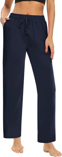Vista 2 de DIBAOLONG Pantalones deportivos para mujer, holgados, cómodos, informales, de pierna ancha, con cordón, cintura alta, pantalones de pijama