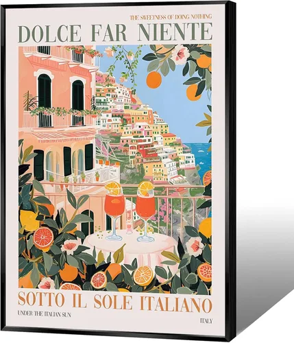 Vista 12 de Pósteres de lienzo de moda de la costa italiana de Amalfi, Italia, vino, comida, fruta, arte de pared, arte de pared de Al Fresco, cita para amantes