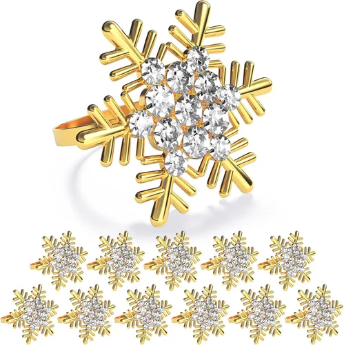 Vista 26 de ZeeDix Juego de 6 servilleteros de corona de Navidad, servilleteros de Navidad para servilletas de tela, servilleteros de Navidad para Acción