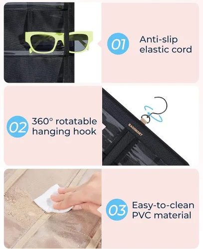 Vista 5 de BAGSMART Organizador de joyas colgante, estuche de almacenamiento para lentes de sol a prueba de polvo montado en la pared, estuche de viaje