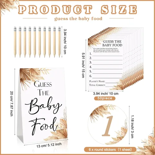 Vista 2 de Jutom Juego de 67 piezas para baby shower, Boho Guess The Baby Food Game