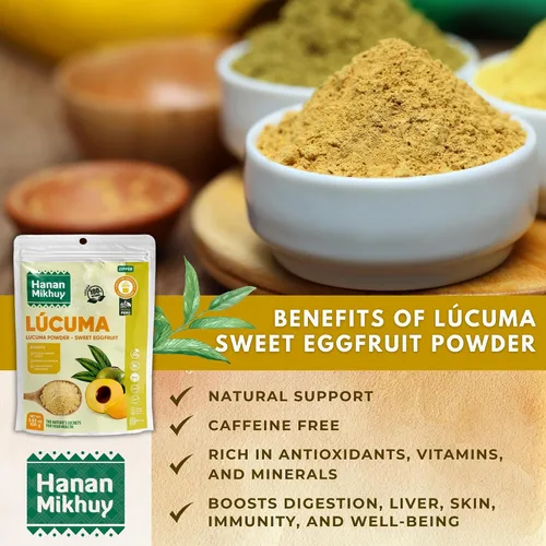 Vista 4 de HANAN MIKHUY Lúcuma en Polvo 3.53 oz – Polvo de lúcuma 100% natural para energía, digestión y edulcorante de bajo índice glucémico, vegano, sin OMG