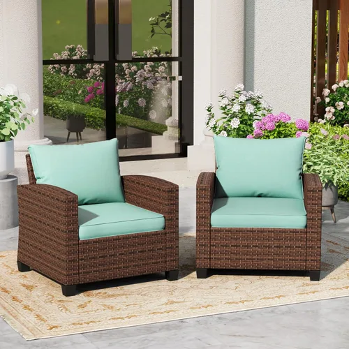 Vista 10 de SUNSHINE VALLEY - Sofá de mimbre para patio de 3 asientos, cojines de 4 Beige