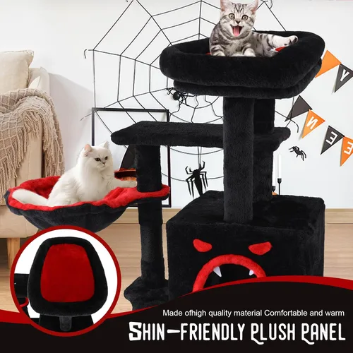 Vista 7 de Árbol gótico para gatos de interior para gatos grandes y adultos, torre gótica de 40.5 pulgadas con cama de ataúd, poste rascador, condominio
