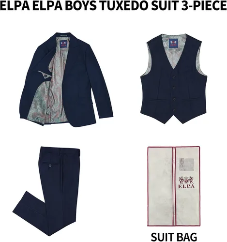 Vista 4 de ELPA ELPA Boys Tuxedo Suits Little Boys and Big Teen Youth Peak Lapel Formal Suits Set of 3 Pieces with Blazer Vest Pants