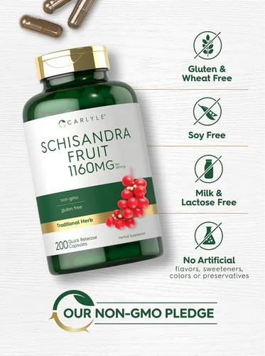 Vista 4 de Carlyle Schisandra Suplemento 1160 mg 200 Cápsulas Extracto de fruta de Sin OMG y sin gluten