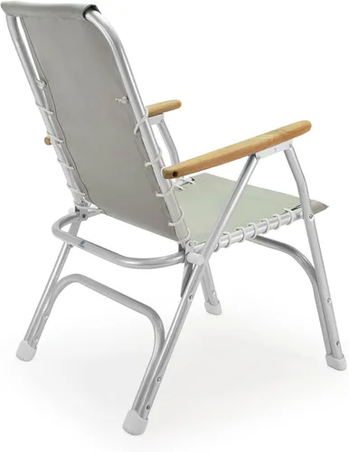 Vista 3 de Juego de 2 sillas de barco con respaldo alto, cubierta gris plegable, muebles de teca de aluminio marino M150G