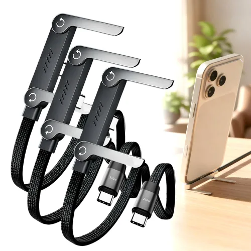 Vista 7 de Cable de carga rápida trenzado de 240 W con soporte de teléfono integrado en forma de T, cable USB-C plegable y duradero de 90 grados, cable USB C