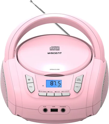Vista 10 de Reproductor de radio portátil CD Boombox con Bluetooth, radio FM, reproducción de MP3 por USB, entrada AUX, conector para auriculares, compatible