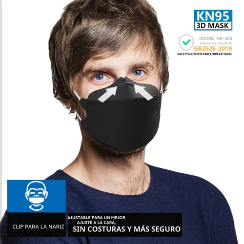 Vista 2 de Mascarillas KN95, paquete de 50, transpirables, cómodas y desechables, mascarillas KN95, color negro