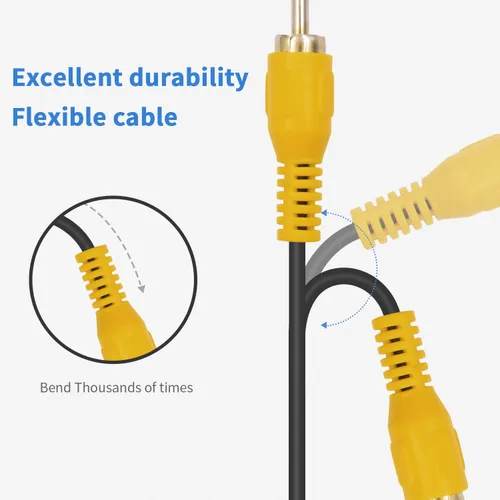 Vista 5 de Duttek Cable RCA de ángulo recto de 5 pies/4.9 ft, estéreo de 90 grados macho a macho con puerto chapado en oro 4K para amplificadores, cine