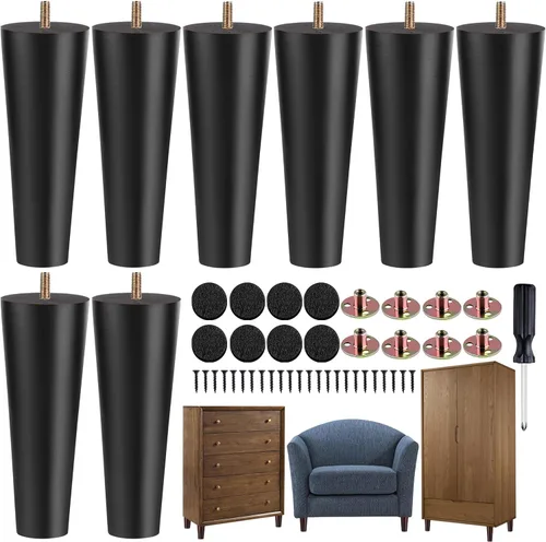 Vista 10 de TURSTIN 8 patas redondas para muebles de 3 pulgadas, patas redondas de madera maciza con tuercas en T M8, patas de sofá, patas de repuesto