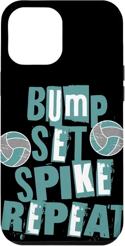 Vista 6 de iPhone 15 Parents Girls Volleyball Bump Set Spike Repeat Teal & Gray Case