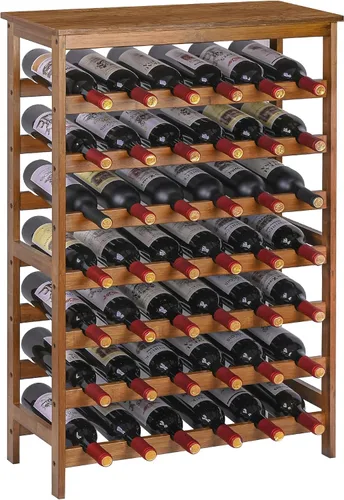 Vista 9 de VASMIA Estante de vino de bambú para 42 botellas, estante de vino de 7 niveles independiente con mesa, estante de almacenamiento de vino para Negro
