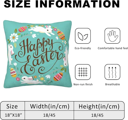 Vista 3 de Juego de 2 fundas de almohada decorativas de 18 x 18 pulgadas, diseño de huevos de Pascua, para sala de estar, dormitorio, sofá
