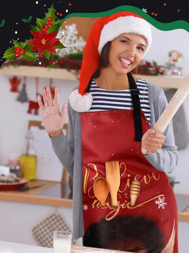 Vista 7 de 6 Pcs Christmas Aprons for Women Xmas Tree Aprons with Pockets Vintage Adjustable Baking Supplies for Adults
