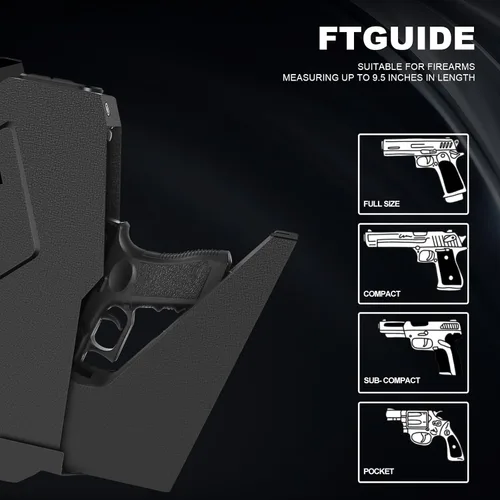 Vista 3 de Caja fuerte biométrica para pistolas para mesita de noche, escritorio, junto a la cama, pared, camión - Caja fuerte oculta con apertura automática