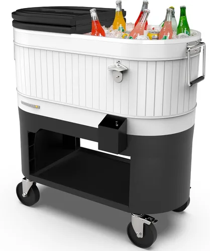 Vista 14 de Permasteel Enfriador de patio rodante: gran hielera para exteriores con ruedas, enfriador de bebidas para patio trasero, barbacoa, portón trasero