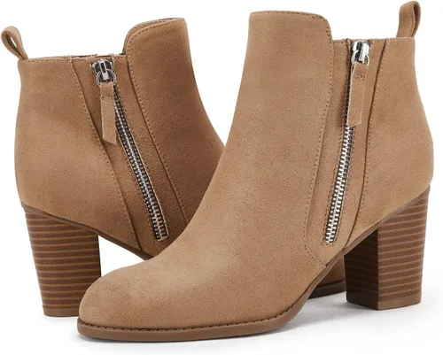 Vista 3 de Botines para mujer, tacón grueso, cremallera lateral, puntera puntiaguda, gamuza, para otoño e invierno