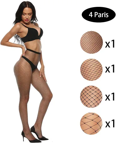 Vista 6 de MANZI Medias de red de cintura alta para mujer medias de malla sexy con agujero grande