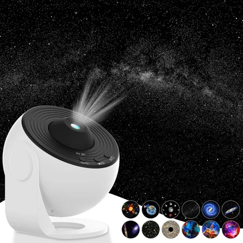 Vista 8 de Proyector de planetario para dormitorio, proyector de luz de galaxia de estrellas con nebulosa vía láctea, luz nocturna LED para techo con Negro