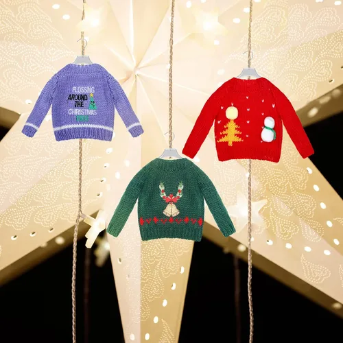 Vista 5 de Chalyna 6 piezas de ropa de muñeca de Navidad, accesorios de Navidad, suéter pequeño, ropa de punto, accesorio de Navidad, accesorios de ropa