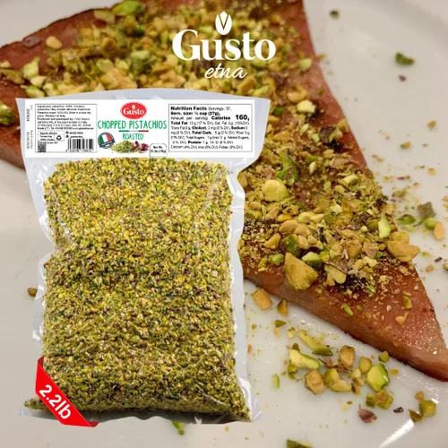 Vista 5 de GUSTO ETNA Pistachos picados asados, desmenuzables secos sin sal 2.2 lb (1 kg) Crumbles de pistacho italiano para gelato, helados, postres