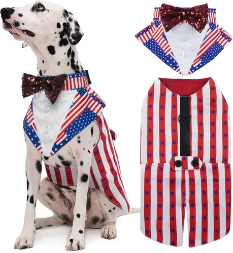 Vista 28 de Kuoser Conjunto de esmoquin para perro, traje de perro y bandana, disfraz Negro