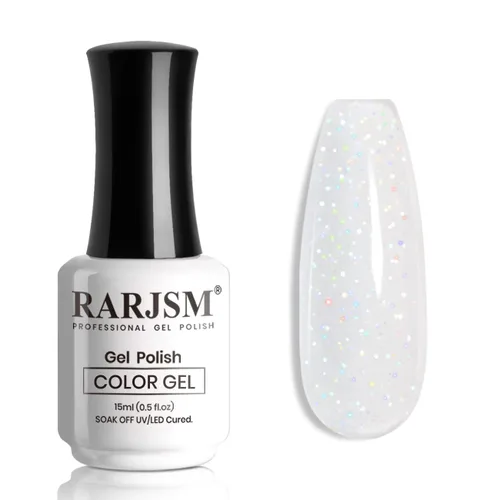Vista 41 de RARJSM Esmalte de uñas en gel color albaricoque, dorado con brillantina, neutro, transparente, color nude, esmalte de gel para remojar para remojar