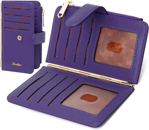 Vista 10 de Badiya Tarjetero de crédito para mujer, cartera RFID para mujer, organizador de tarjetas plegable delgado con funda para múltiples tarjetas