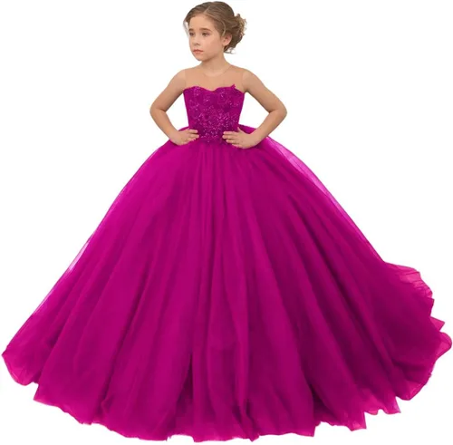 Vista 10 de Precioso vestido de niña de flores de tul para niños de boda con cuentas princesa sin mangas vestidos de baile