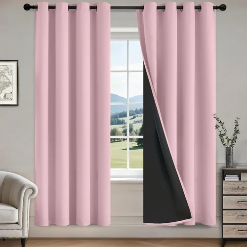 Vista 58 de COSVIYA Cortinas opacas 100% beige Biscotti para dormitorio, juego de 2 paneles de 63 pulgadas de largo, bloqueo de luz completa, aislamiento