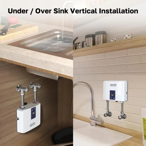 Vista 5 de Calentador de agua sin tanque eléctrico 120V, ThermoMate 3500W pequeño bajo demanda, calentador de agua caliente instantáneo con pantalla