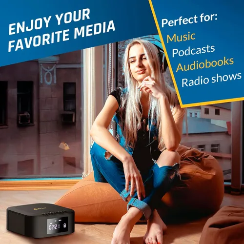 Vista 4 de KLIM Boombox E1 - Reproductor de CD portátil con subwoofer - Bajo extra, Bluetooth, radio FM, USB, AUX, MP3 - Batería recargable, modos con cable e