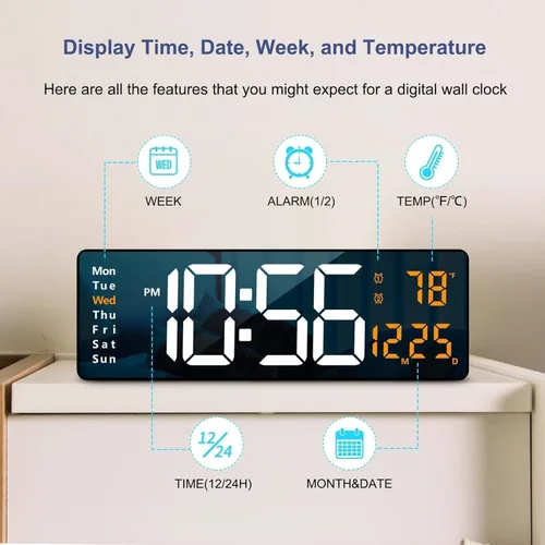 Vista 4 de Digital Alarm Clock Wall/Table 16.2 Inch Large LED Display with Date & Week, Remote Control, Adjustable Brightness, Big Wall Clock for Bedroom