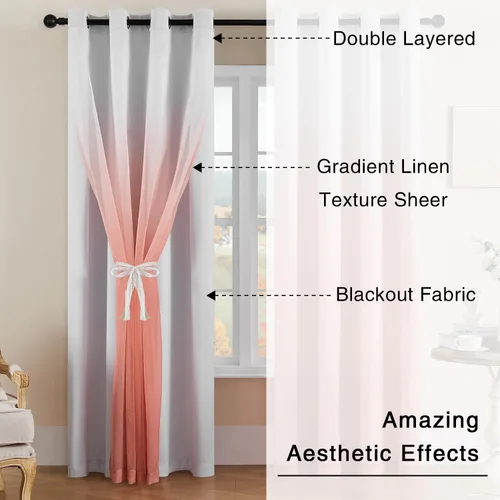 Vista 2 de naturetalk Cortinas opacas para oscurecer la habitación con degradado traslúcido, juego de 2 paneles de cortina – Parte superior con ojales