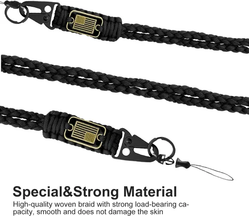 Vista 5 de 2 piezas de cordón elegante y duradero para llaves - Cordón de cuello resistente de paracord con diseño de bandera de EE. UU. para billeteras