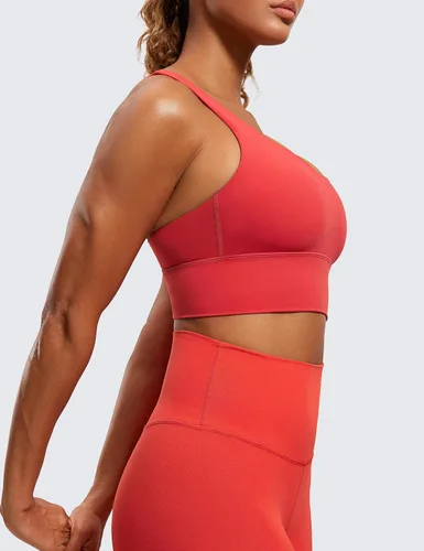 Vista 4 de CRZ YOGA Brasier deportivo con tirantes delgados para mujer, de impacto medio, cruzado, para yoga, acolchado, para entrenamiento