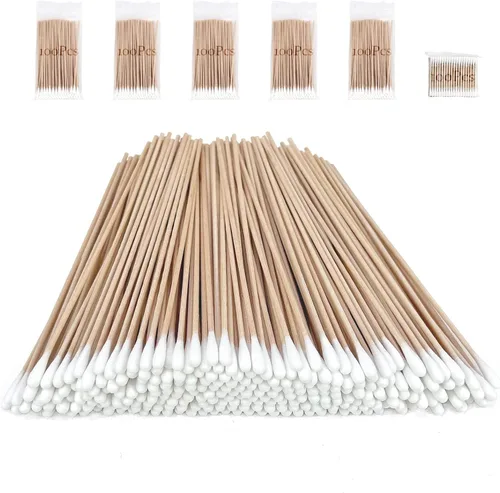 Vista 9 de 200 hisopos largos de algodón de madera, palitos de algodón de limpieza con mango de madera para aplicadores de pistola de maquillaje de aceite