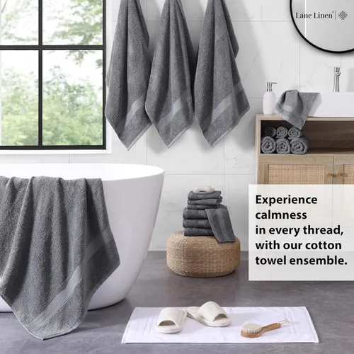 Vista 3 de Lane Linen Juego de toallas de baño de 100% algodón - Producido de manera sostenible, 18 piezas para el baño - 6 toallas de mano, 8 toallitas, 4